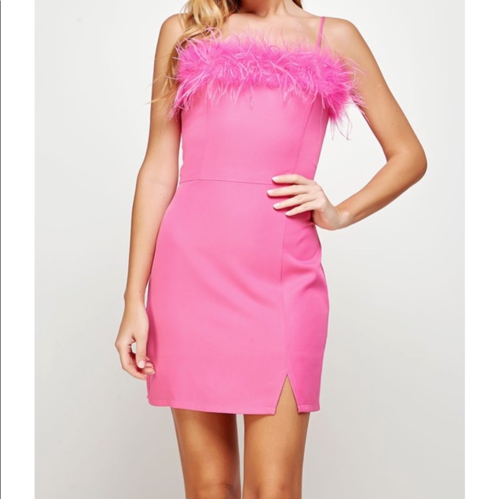 Strut & Bold pink feathered cocktail dress - pink